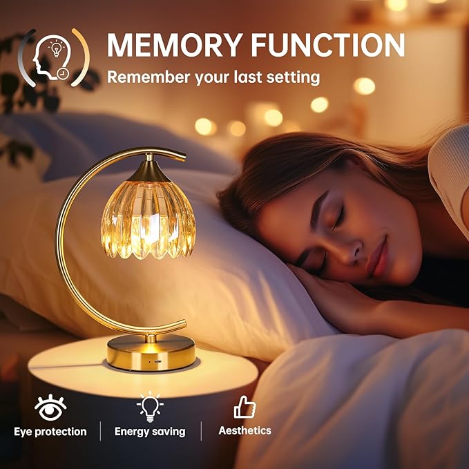 Shenmoyl Set of 2 Tulip Table Lamp, 5200mAh Cordless Touch Control Table Lamp with 3 Color Temps & Stepless Dimming, Rechargeable Battery Table Lamp for Living Room, Bedroom, Shelf (Amber Tulip)