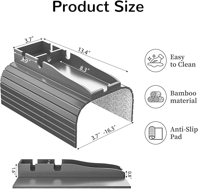 Korser Couch Armrest Table, Sofa Arm Tray with Removable Cup Holder, 2 in 1 Anti-Slip Armrest Tray Table for Couch, Bamboo Foldable Couch Cup Holder for Drinks Snacks Phone Remote Control
