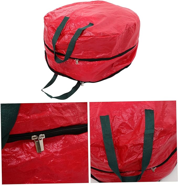 Garneck 4pcs Double Wreath Storage Bag Zippered Organizer Pouch with Carry Straps for Holiday Wreath Decoration Storage
