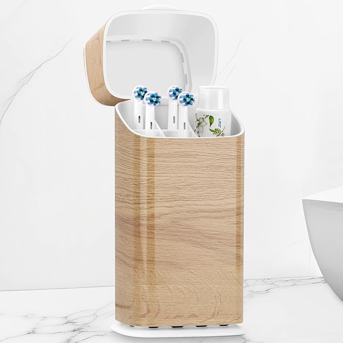 GFWARE Wood Toothbrush Holders - Enclosed Electric Toothbrush Holders for Bathrooms with Cover, Dustproof Toothbrush Holder with Lid, Covered Toothbrush Holder