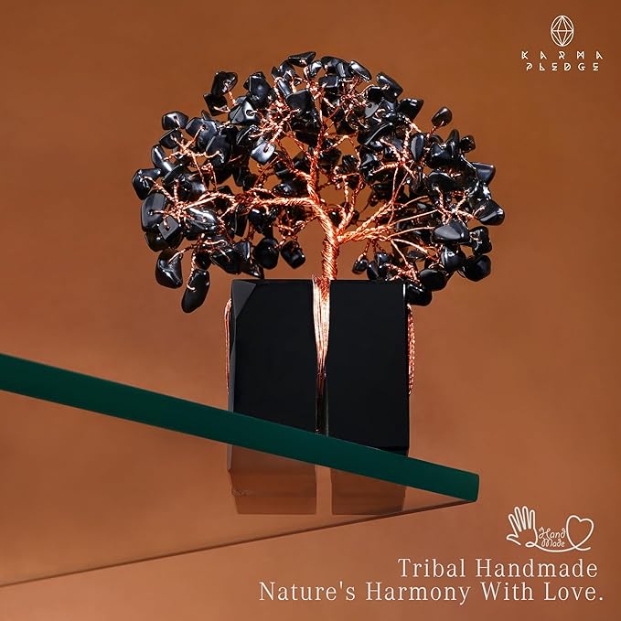 Chakra Tree of Life for Unique Gifts for Mom, Dad, Home and Office Decor, Handmade Black Obsidian Healing Crystal Tree for Positivity, Money & Good Luck, Birthday Gifts for Women, Mens