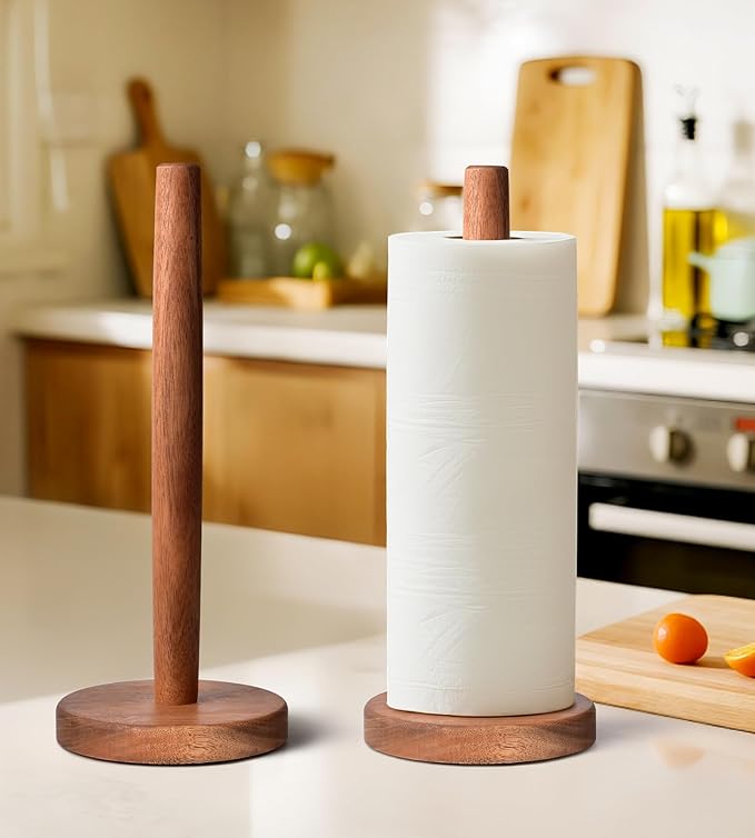 Acacia Wood Paper Towel Holder Stand – Wooden Kitchen Paper Towel Holder Countertop, PTHA, Freestanding Roll Holder for Kitchen & Bathroom & Farmhouse, Standard
