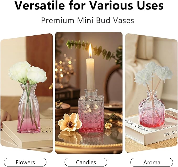 RUCKAE Flower Vase in Bulk 22 Glass Bud Vases Vintage Small Vases for Centerpiece Table Wedding Decorations Home Decor Party (Gradient Pink 22 Pack)