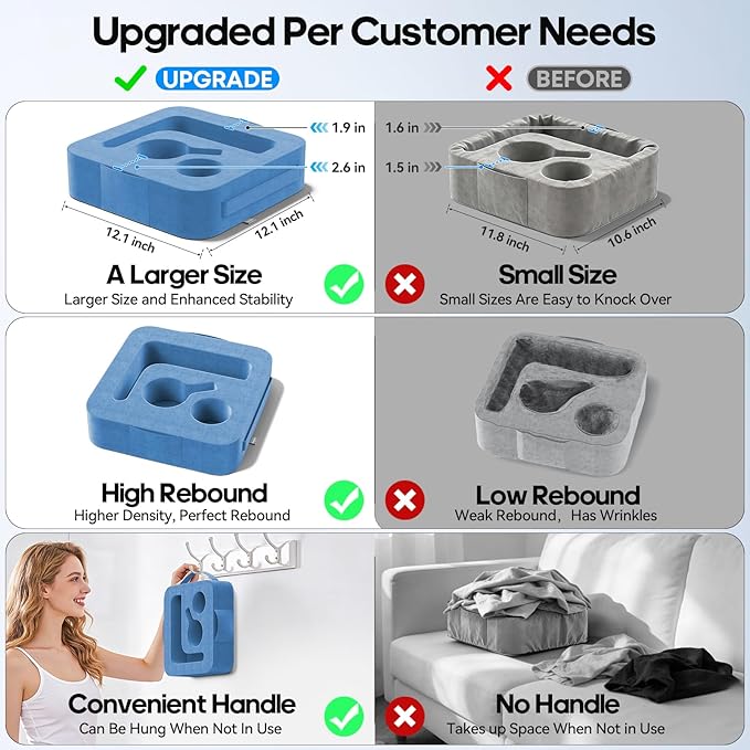 Couch Cup Holder Pillow, Sofa and Bed Organizer Caddy for iPad, Kindle, Switch, Game Controller, Remotes, Phones, Small-Sized Cup & Drink Holder for Couch, Bed, Desk, Car, Desk, Beach, Blue
