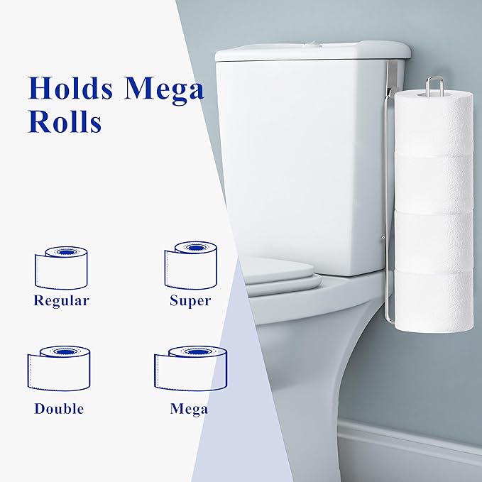 Toilet Paper Holder for 4 Rolls Tissue, Over The Tank Toilet Paper Holder, Stainless Steel Rustproof Toilet Paper Storage Wall Mount, fo Bathroom Storage and Organization, Silver, 1 PC