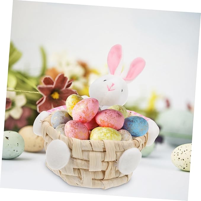 STOBAZA Lovely Bunny Storage Basket Color Easter Ornament for Home Decor Woven Design for Party Props and Egg Storage Adds Festive Charm to Any