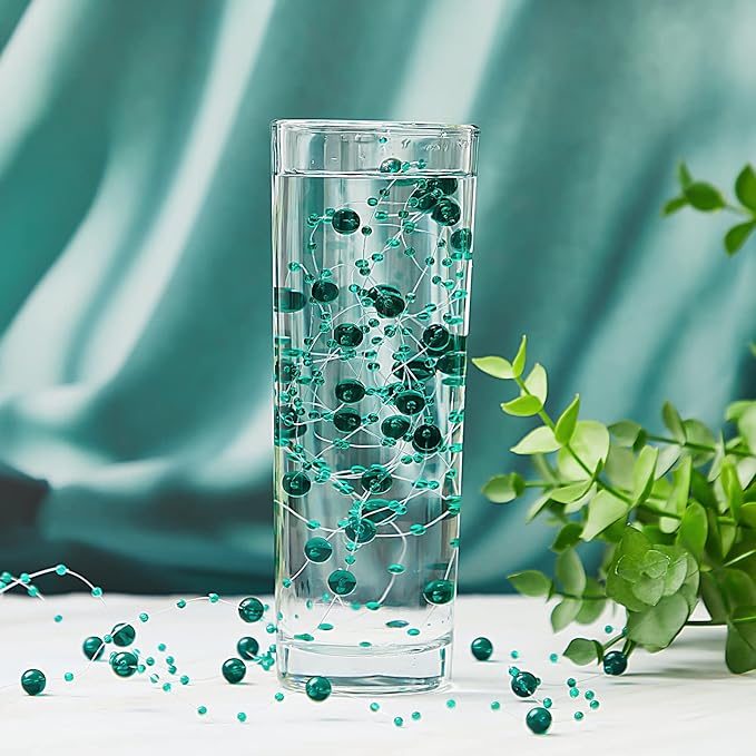 Tondiamo 24 Pcs Artificial Pearl String for Floating Candle Faux Pearls Beads String Garland Centerpiece Decoration for Vases Filler Wedding Spring Holiday Party Decor(Clear Green)