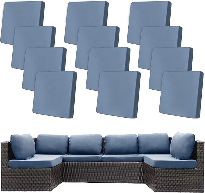 12 Pcs Stretch Patio Cushion Covers,Outdoor Couch Covers Replacement,Outdoor Couch & Sofa Slipcovers,for Patio Furniture Cushion Covers,Washable Reusable Furniture Protector (Gray Blue,Cover Only)