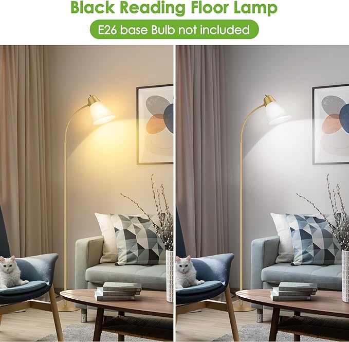 Coucrek Floor Lamp for Living Room, Adjustable Standing Room Lamp with White Plastic Shade, Gold Reading Floor Lamps for Dorm, Bulb not Included