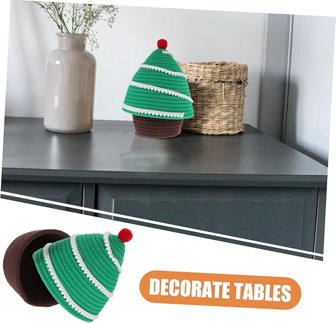Christmas Tree Shaped Storage Basket Lid for Organizing Home Supplies Decorative Desktop Knitting and Cosmetic Organizer for Festive Decor and Everyday Use