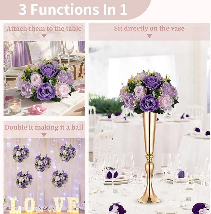 NUPTIO Artificial Flower Ball Centerpieces: 10 Pcs Lilac & Purple & Pink Rose Arrangements for Wedding Party Tables - Faux Silk Floral DIY Kissing Balls for Home Event Dining Decorations
