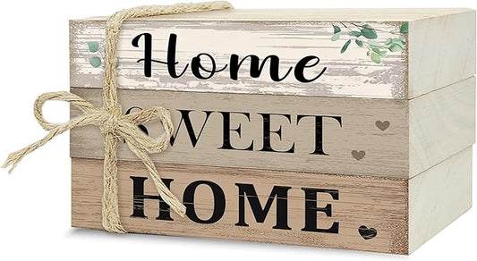 Mini Decorative Books For Home Decor, Small Wood Book Stack For Table Decor, Home Sweet Home decoration Books For Living Room Bookshelf, Farmhouse Stacked Books decoration（L49)