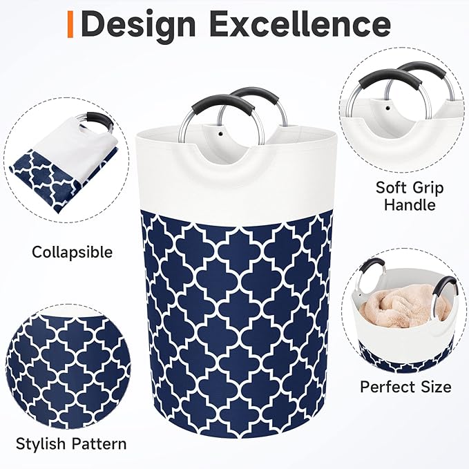 Fabspace Large Laundry Basket Laundry Hamper Bag Washing Bin Clothes Bag Collapsible Tall With Handles Waterproof Travel Bathroom College Essentials Storage For College Dorm, Family (Blue)75L