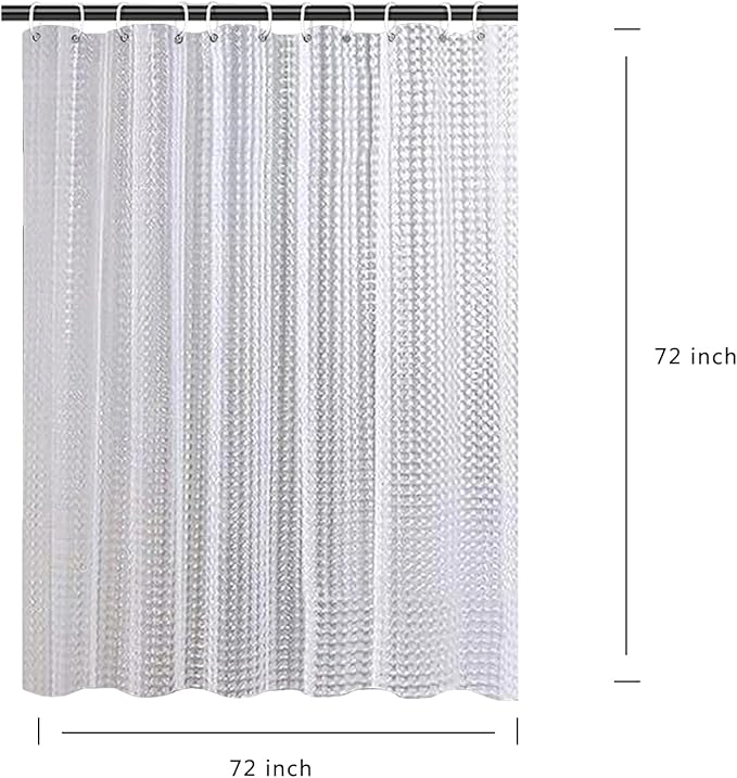 Clear Shower Curtain Liner, 100% Waterproof EVA 3D Shower Curtains with 3 Duty Heavy Bottom Magnets and 12 Rust Proof Grommets, 72x72 Weighted Shower Liner for Shower Stall, Bathtubs