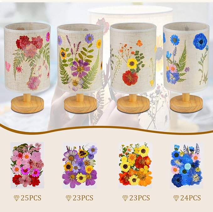 Dried Flowers Table Lamp，Handmade DIY Pressed Nature Flowers Lamp for Bedroom Living Room, Dorm, Home, Office Décor(4 Colors) (Pink)