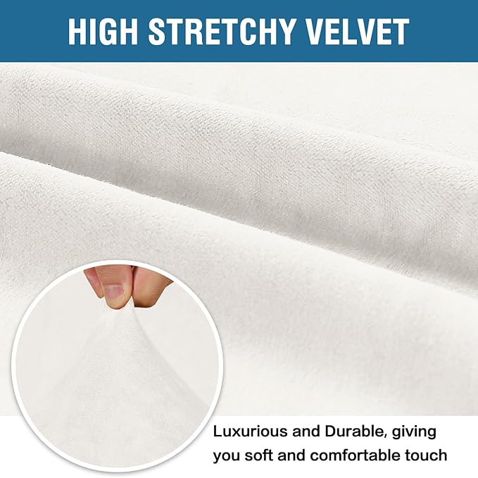 H.VERSAILTEX Velvet Stretch Individual Couch Cushion Cover Plush Cushion Slipcover for Sofa Cushion Furniture Protector Seat Cushion Sofa Cover (1 Piece Sofa Cushion Cover, Porcelain White)