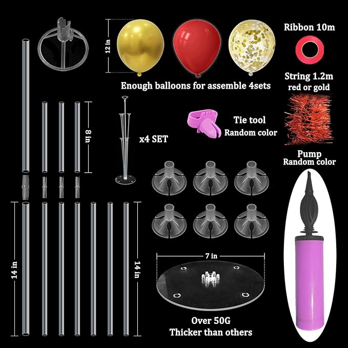 ZJDHPTY Red and Gold Balloon Stand Centerpiece Table Decorations for 49ers Party Birthday Graduation Wedding Mother's Day Anniversary Christmas New Year's Eve Party Decorations(Red gold set4)