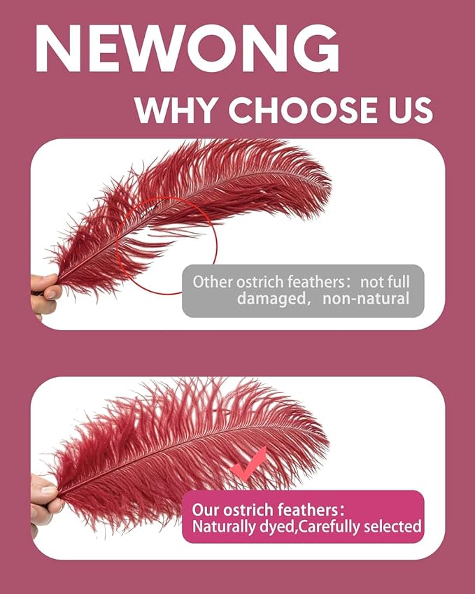 30pcs Wine red Ostrich Feathers Natural Bulk 13-16in(33-40cm) Vase Craft Wedding Home Party Centerpieces Christmas Day Decoration