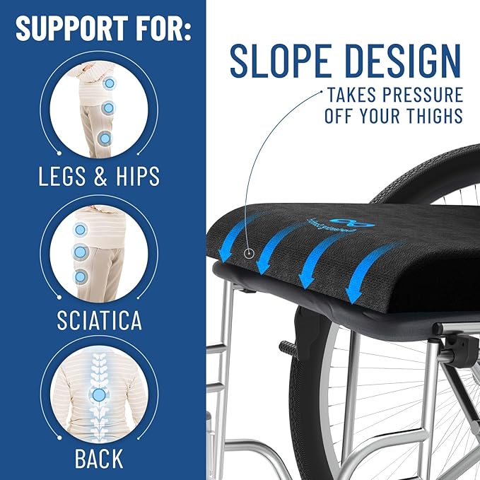Everlasting Comfort Memory Foam Seat Cushion for Chair - Wheelchair Cushions for Tailbone Relief - Chair Cushion Covers for Pressure Sores - Ventilated Gel Seat Cushion for Chair, Seniors, & Adults