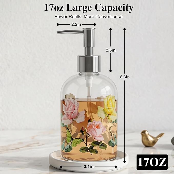 Glass Soap Dispenser Bottle with Pump,Refillable Liquid Hand Dispenser for Bathroom, Kitchen Soap Dispenser 17 oz