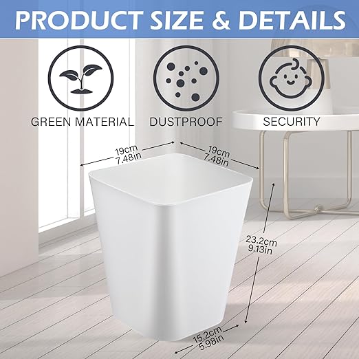Amyhill 10 Pcs Small Trash Can 2 Gallon Plastic Garbage Can Small Waste Basket for Bathroom Office Kitchen Living Room Bedroom Home Under Desk (White)