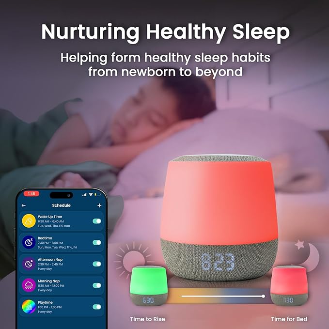 Babysense Baby Sound Machine with Night Light | 2nd Gen | 28 Soothing Sounds | Toddler Sleep Trainer | App-Controlled White Noise Machine | Sleep Timer | 2.4GHz WiFi | US Only