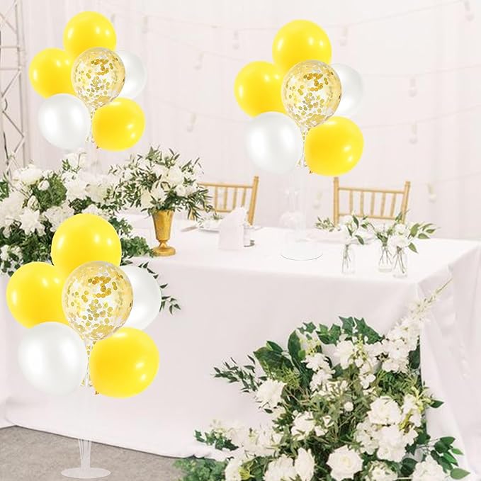 ZJDHPTY Yellow and White Balloon Stand Centerpiece Table Decorations for Bee Sunflower Daisy Birthday Bridal Shower Engagement Wedding Party Decorations(Yellow white set4)