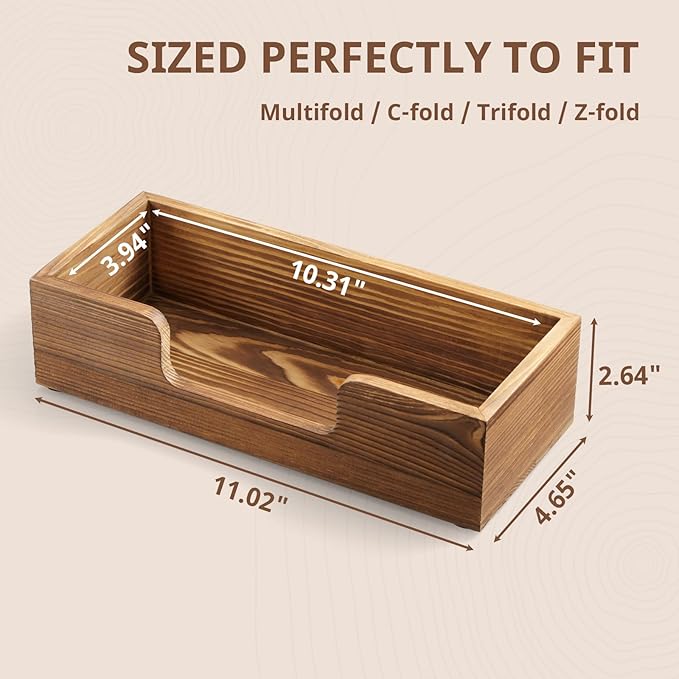 Paper Towel Dispenser Countertop, Burnt Wood Bathroom Paper Towel Holder, Black Napkin Holder for Kitchen, Countertop Multifold C-Fold, Z-Fold, Trifold Paper Hand Towel Dispenser for Toilet