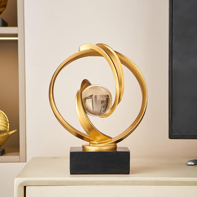 Modern Gold Statue Decor for Living Room, Abstract Art Sculptures Home Décor Accents for Coffee Table TV Stand Bookshlf, Resin Decorations for Dining Room Office Bedroom