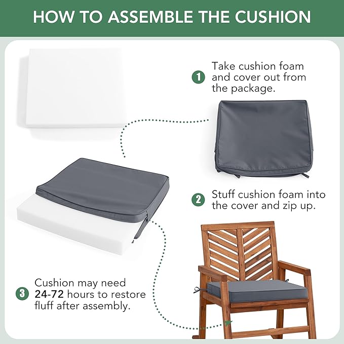 Outdoor Chair Cushions Set of 4: Waterproof & Color Fastness Seat Cushion for Patio Furniture - 22 x 22 x 3 Inch Chair Pads with Ties and Hidden Zipper - Patio Chair Cushion Replacement, Dark Grey