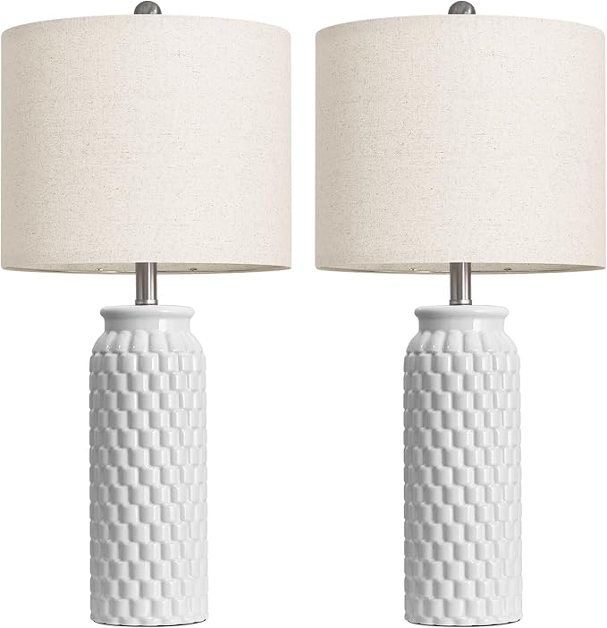 USumkky 27" Ceramic Table Lamps Set of 2 - Modern Farmhouse & Boho Style, Bedside Nightstand Lamps for Bedroom, Living Room End Table Lamps, Small Desk Lamp(White)