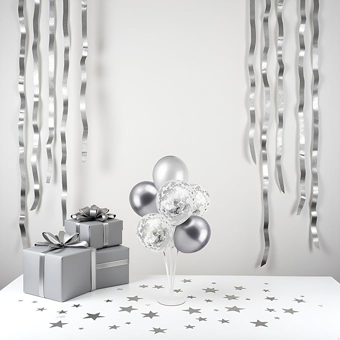 ZJDHPTY Silver Balloon Stand Centerpiece Table Decorations for 25th Wedding Anniversary Birthday Bridal Shower Father's Day Mother's Day Platinum Party Decorations(Silver gray set4)