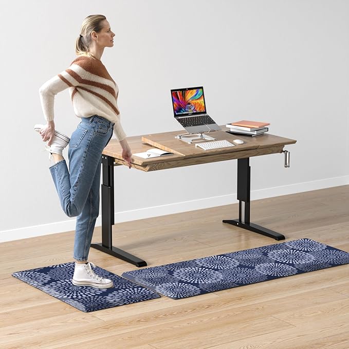 LuxStep Kitchen Mats for Floor,0.47 inch Thicker Cushioned Rug Anti-Fatigue Mats for Kitchen Decor Accessories,Waterproof Non-Slip Mats and Rugs Set for Office,Laundry 17.3"×29"+17.3"×47",Blue