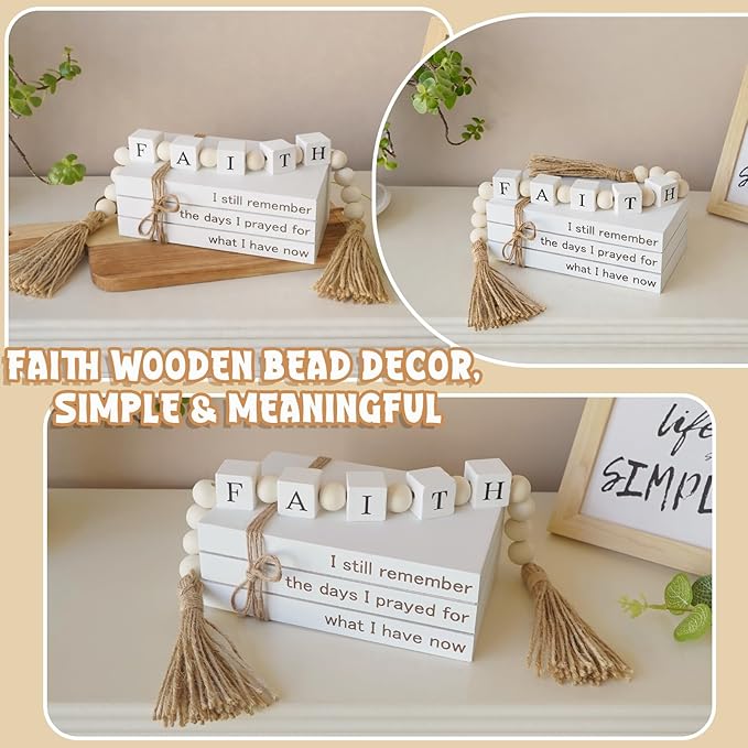 Farmhouse White Fake Decorative Books for Home Office Decor - Religion Christian Faith Aesthetic for Living Room, Console Table, Bookshelf, Tv Stand, Entryway,