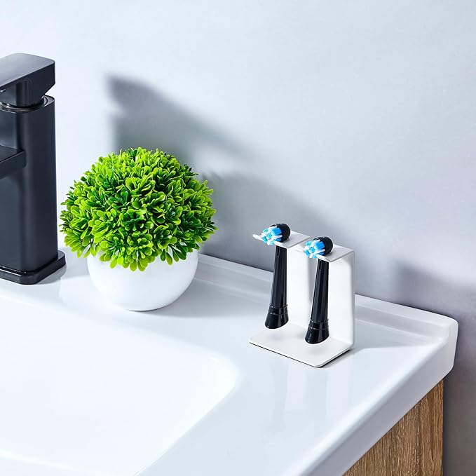 Electric Toothbrush Head Holder, Tooth Brushing Holder, Wall Mounted Toothbrush Holders Shower Bathroom, Self Adhesive or Desktop Tooth Brush Holder Organiser (White, Small)