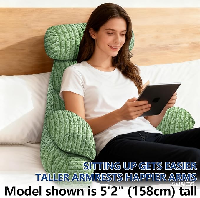 FXXUDVNIIN Back Pillow for Bed Sitting up – with 9.4" Armrest, for Reading, Gaming, Relaxing. Also Serves as tv Pillows for Sitting in Bed, Floor Pillow & Back Support for Adults.