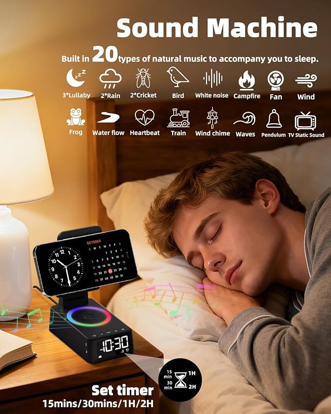 Gifts for Men Women, Cell Phone Stand with Bluetooth Speaker,Sound Machine White Noise Machine with 20 Soothing Sounds,Ambient Light Portable Speaker Stand Birthday Gifts for Men,Women,Dad