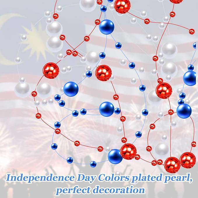 Tondiamo 24 Pcs Artificial Pearl String for Floating Candle Faux Pearls Beads String Garland Centerpiece Decoration for Vases Filler Wedding Spring Holiday Party Decor(Blue, Red, White)