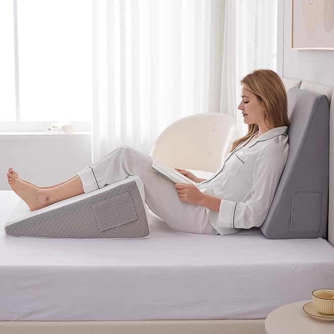 Ruqmuis Wedge Pillow for Sleeping, 12" Bed Wedges Pillow for Headboard, Triangle Incline Wedge for Acid Reflux, Pillows Wedge for Back Pain Relief, Elevated Leg Pillow After Surgery, Snoring, Velvet