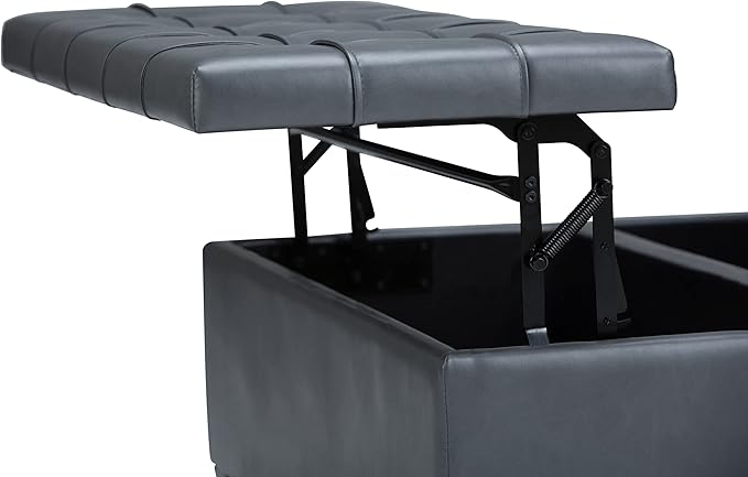 SIMPLIHOME Harrison Coffee Table Storage Ottoman - 36 inch Wide Upholstered Vegan Leather Square Lift-Top Ottoman in Stone Grey, Transitional Ottoman for Living Room with Hidden Storage