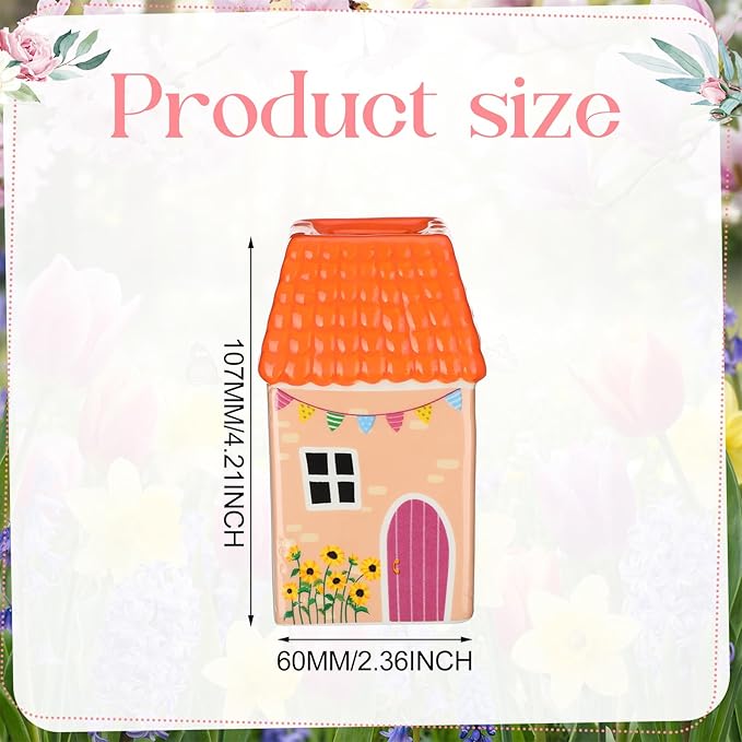 Remerry Ceramic House Shape Vase 2.4 x 3.8 Inch Mini Handmade Vase Decorative Small Flower Container for Living Room Bedroom Farmhouse Home Table Decor Cute Birthday Gift (Orange)