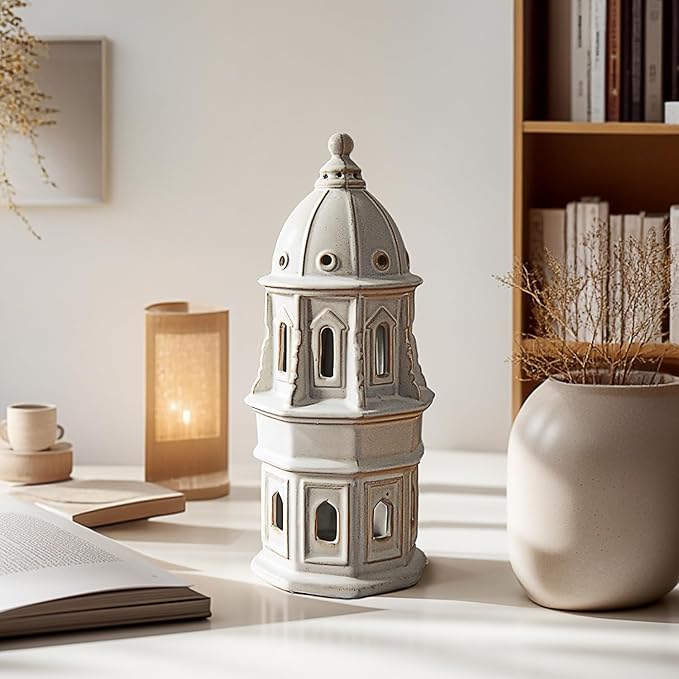 Ceramic Home Decoration 12.6 Inch Tall European Dome Tower for Living Room Bedroom Office Modern Farmhouse Antique Rustic Nordic Ornament Desktop Fireplace Centerpiece Decor