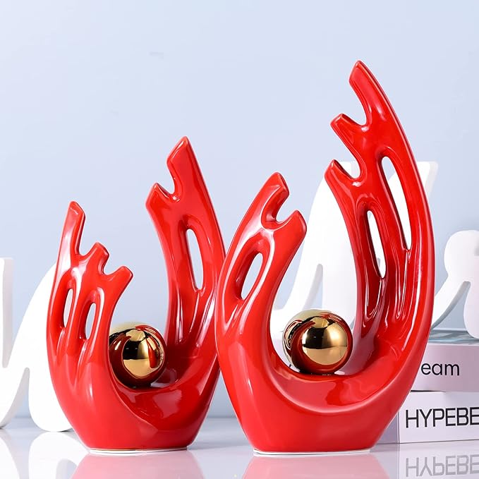 Red and Gold Modern Abstract Art Ceramic Statue and Sculpture,Red and Gold Home Decor Accents,Table Decoration for Living Room Office Dining Kitchen Cabinets Apartment Desktop Bookshelf Aesthetic