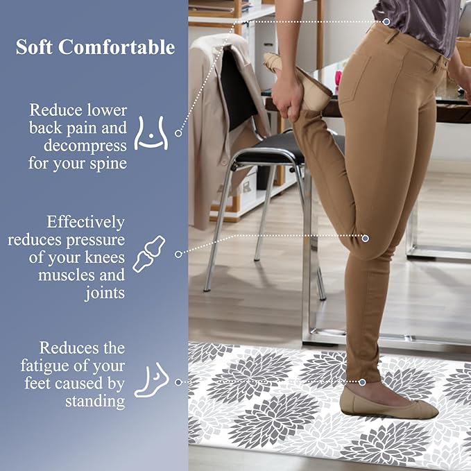 HEBE Kitchen Mat Cushioned Anti Fatigue 20"x71", Non Slip Kitchen Mats for Floor, Waterproof Ergonomic Comfort Standing Carpet Runner for Kitchen Sink, Home Office, Laundry Room