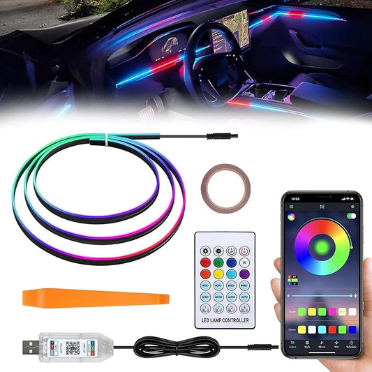 Acrylic LED Lights for Car, 43.3in RGB Strip Light Car LED Lights Interior with USB Port, App Control, Music Sync, 146 LEDs Interior Ca r Lights for Women Men Gifts
