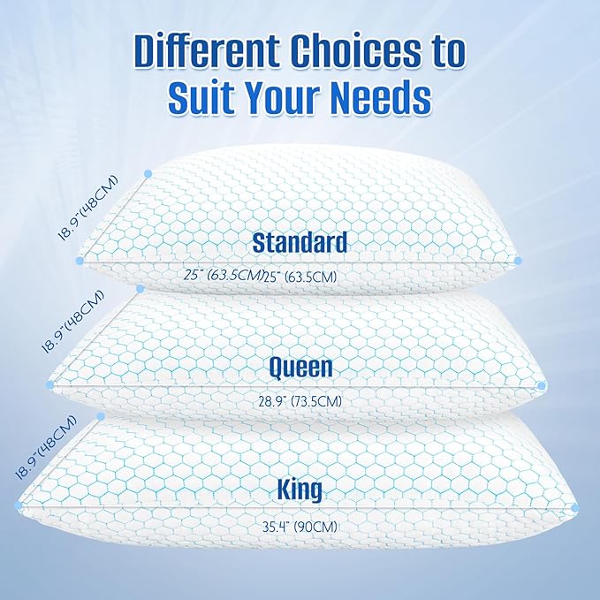 CushyOasis Shredded Memory Foam Pillow for Sleeping, Cooling Bed Pillows Set of 2, Adjustable Pillows for Side, Back, Stomach Sleepers with Washable Pillowcase (Standard Size, Blue)