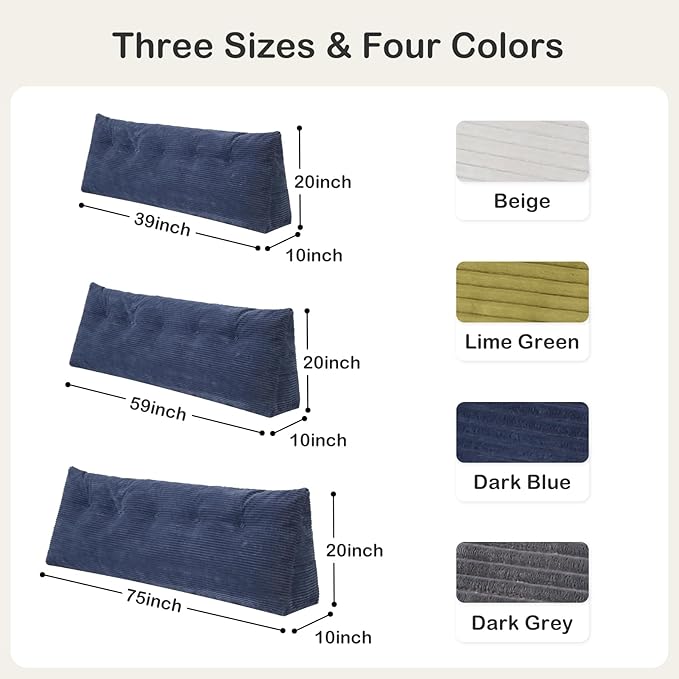 Headboard Pillow King, Wedge Headboard Pillow for Bed Sofa, Triangular Backrest Pillow with Removable Cover for Reading, Working, Sitting, Dark Blue