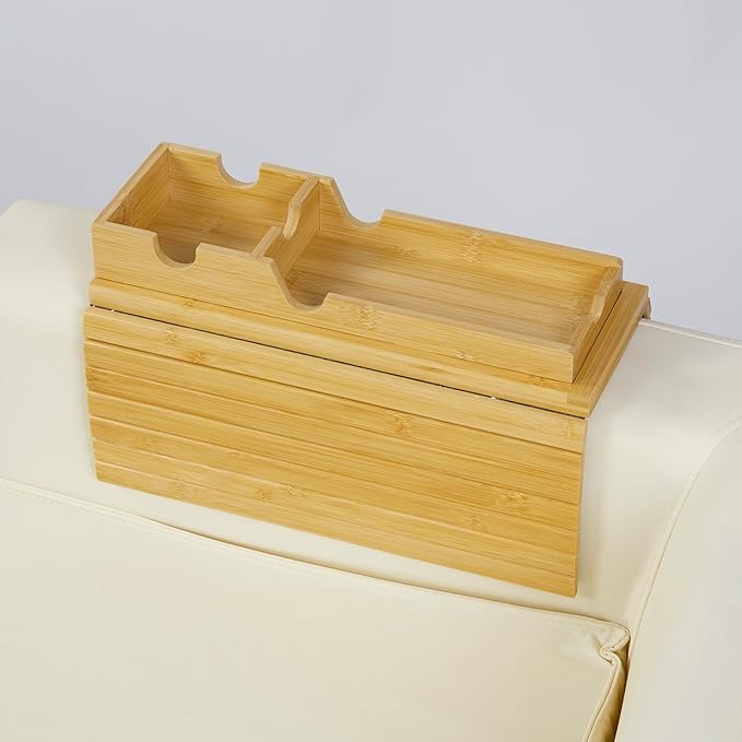 Bamboo Couch Cup Holder Tray, Sofa Arm Tray, Lab Tray with Detachable Design | Anti-Slip Foldable Sofa Armrest Table for Snacks, Drinks, Donuts, Phone & Remote | Anti-Falling Couch Organizer