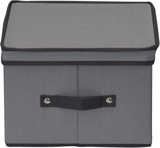 Household Essentials Dinner Plate Storage Box, Strong Frame and Handles, Windowed Panel, Fully Removable Lid, Stackable and Foldable, Perfect for Preserving Your Dinnerware, Gray