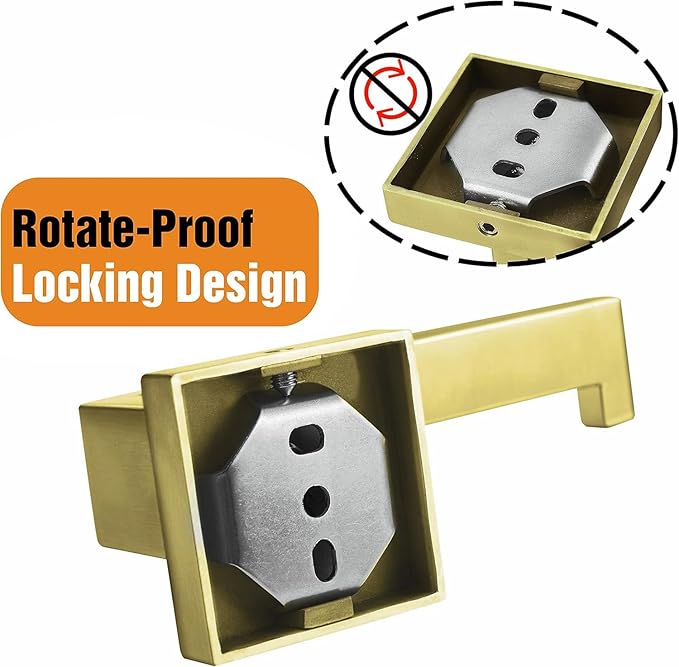 HITSLAM Brushed Gold Brass Toilet Paper Holder Wall Mount Premium 304 Stainless Steel Square Toilet Paper Roll Holder for Bathroom Rustproof
